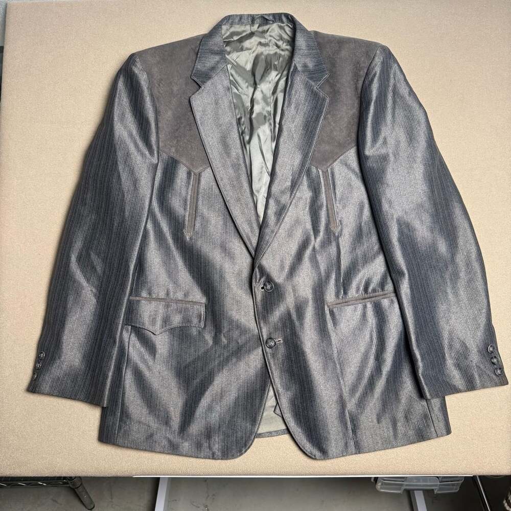 Circle S Western Blazer Sport Coat Size 44R Gray Metallic Suede Yoke